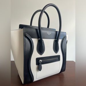 CELINE Calfskin Micro Bi-Color Luggage Black White